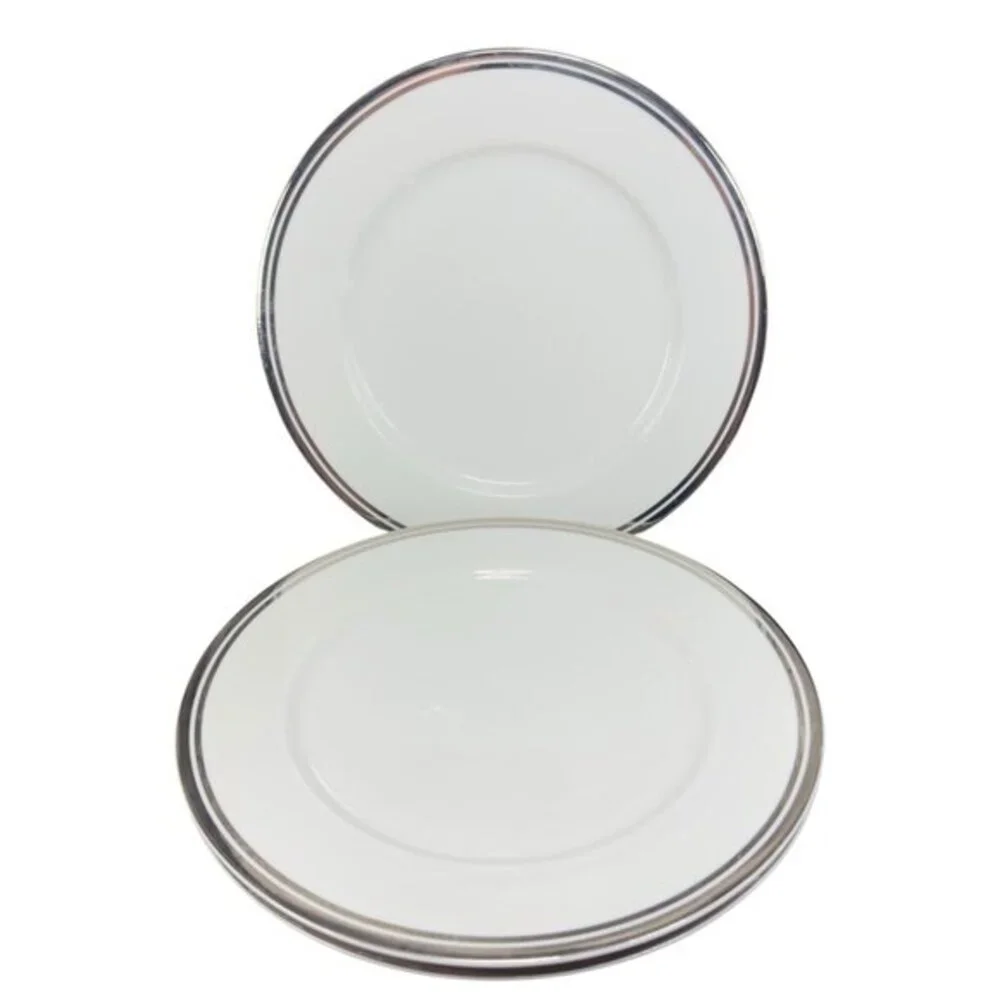 2005 Royal Doulton Pure Platinum Double Silver Band Plate Dish 10.5inch Set 3